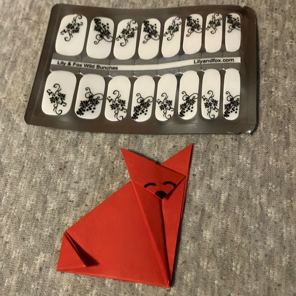 Lily & Fox Nail Wraps with Black Floral Design.